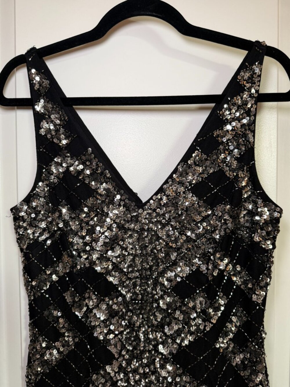 Vintage Sequin Geometric Bodycon Mini Dress Party Cocktail New Years Eve Holiday - Picture 2 of 10